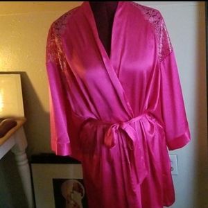 Victoria's Secret vibrant raspberry satin robe